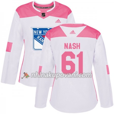 New York Rangers Dresy Rick Nash 61 Bílá 2017-2018 Adidas Růžová Fashion Authentic - Dámské